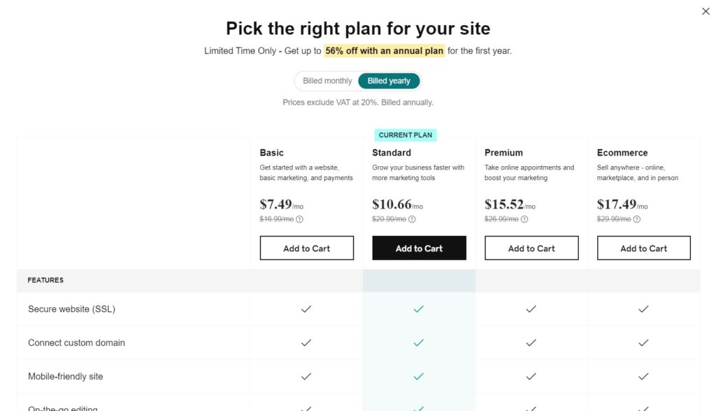 godaddy best ai website builder pricing plan