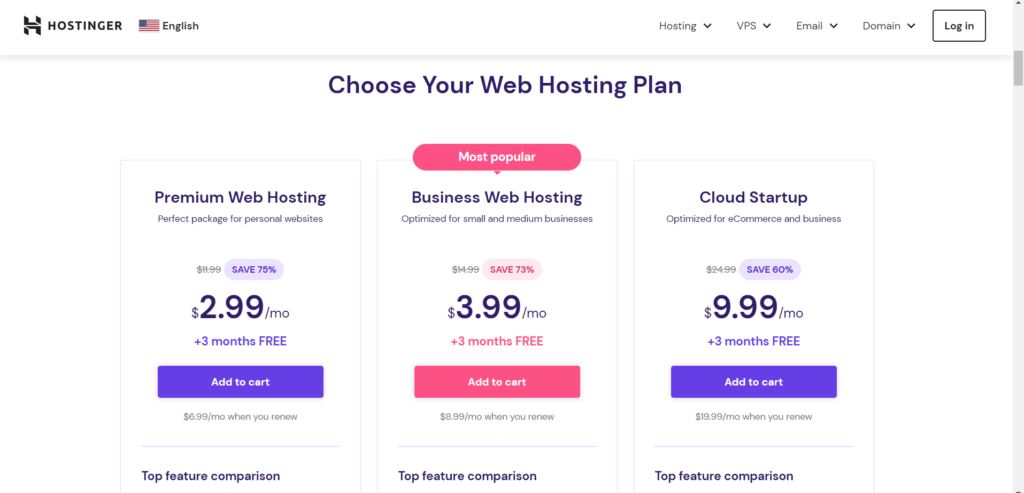 hostinger best ai website builder pricing plan