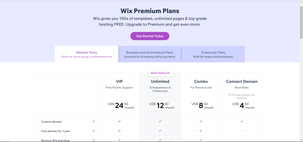 wix best ai website builder pricing plan